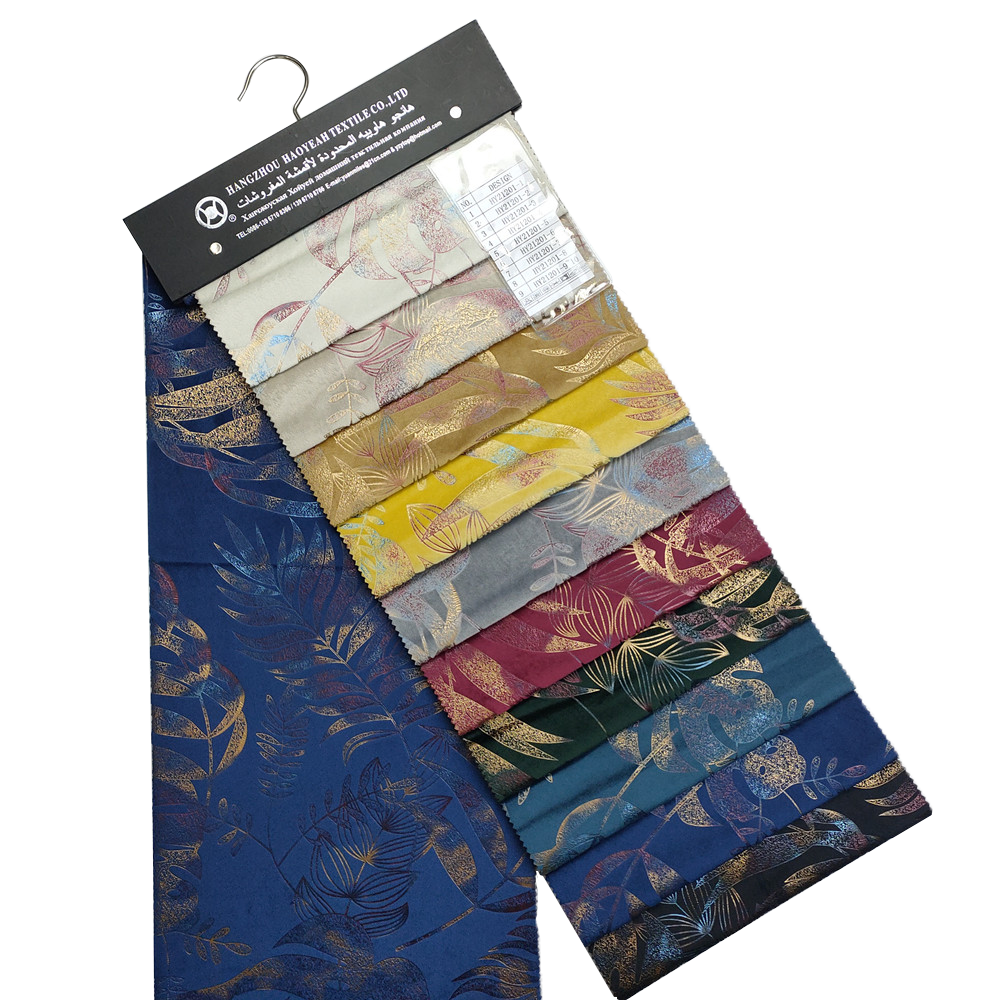Conception de motif de feuilles en polyester couleur bronzé de canapé en velours hollandais 